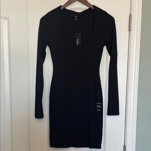 Lulu's Ribbed Black Long Sleeve Dress